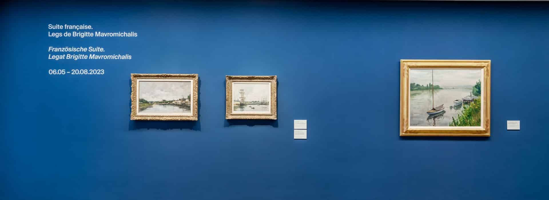 Vue de l'exposition Suite française. Legs de Brigitte Mavromichalis, Musée d'art du Valais, 2023, avec des œuvres d’Eugène Boudin et Albert Marquet © Musées cantonaux du Valais, Sion. Olivier Lovey
